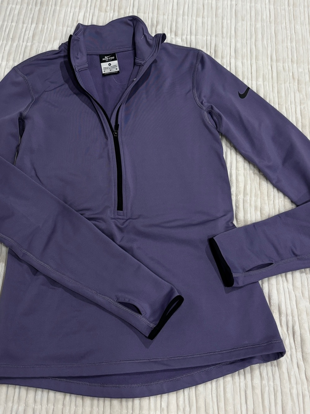 Nike Pro Dri-FIT Purple Half Zip Running Pullover Thumbholes Size M